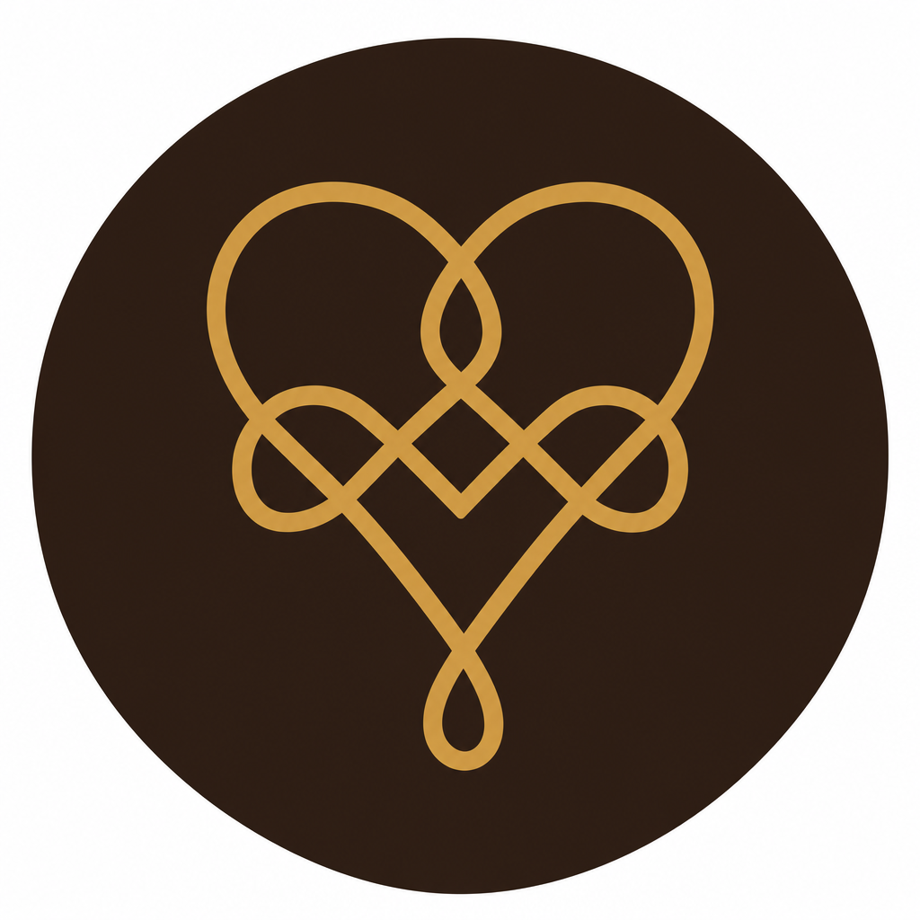 Logo 4 — gold knot heart on espresso badge